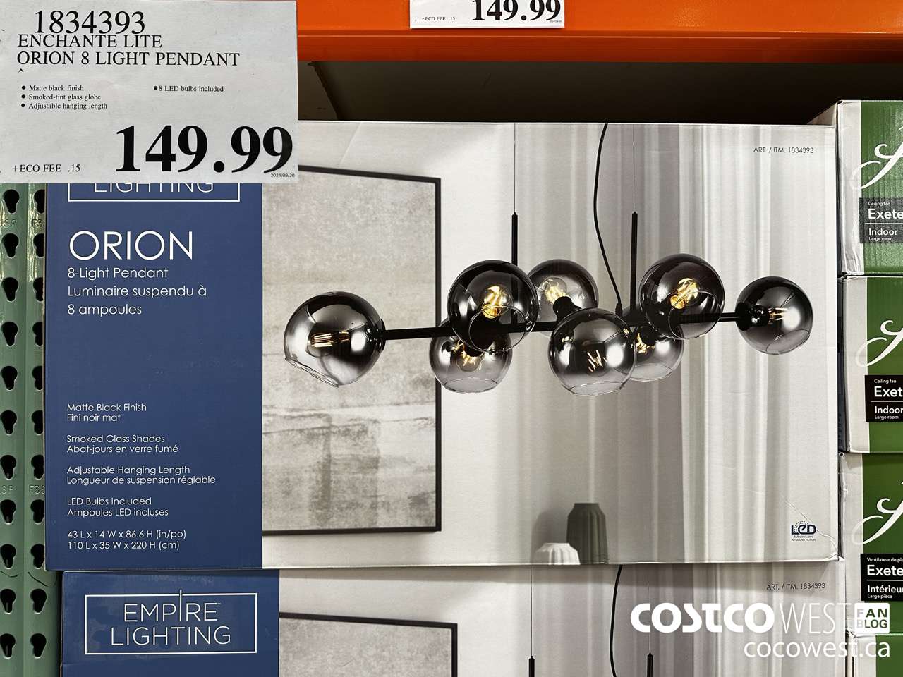 1834393 ENCHANTE LITE ORION 8 LIGHT PENDANT $149.99