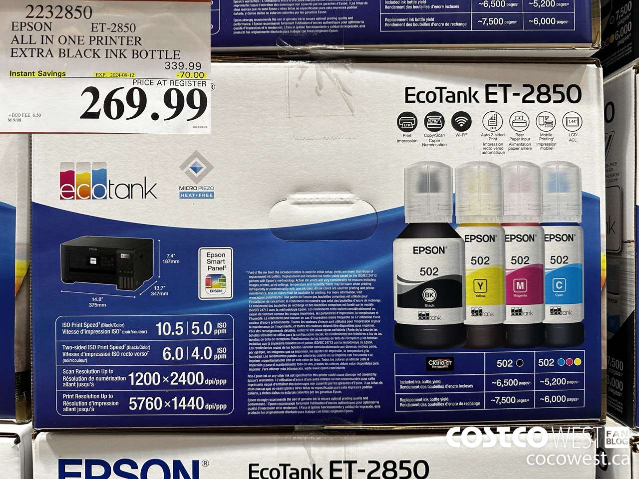 2232850 EPSON ET-2850 ALL IN ONE PRINTER EXTRA BLACK INK BOTTLE ($70.00 INSTANT SAVINGS EXPIRES ON 2024-09-12) $269.99