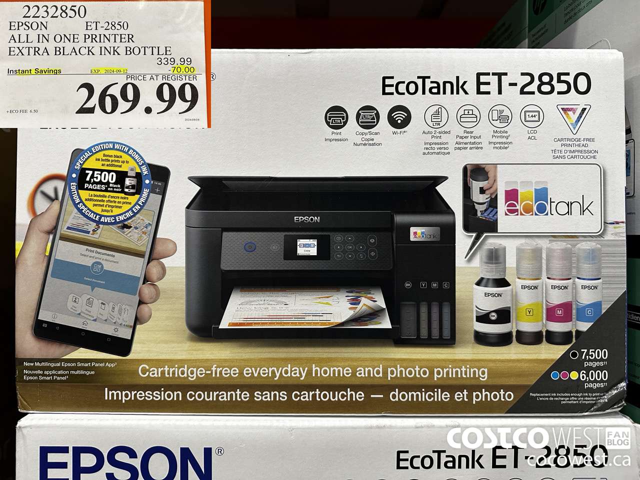 2232850 EPSON ET-2850 ALL IN ONE PRINTER EXTRA BLACK INK BOTTLE ($70.00 INSTANT SAVINGS EXPIRES ON 2024-09-12) $269.99