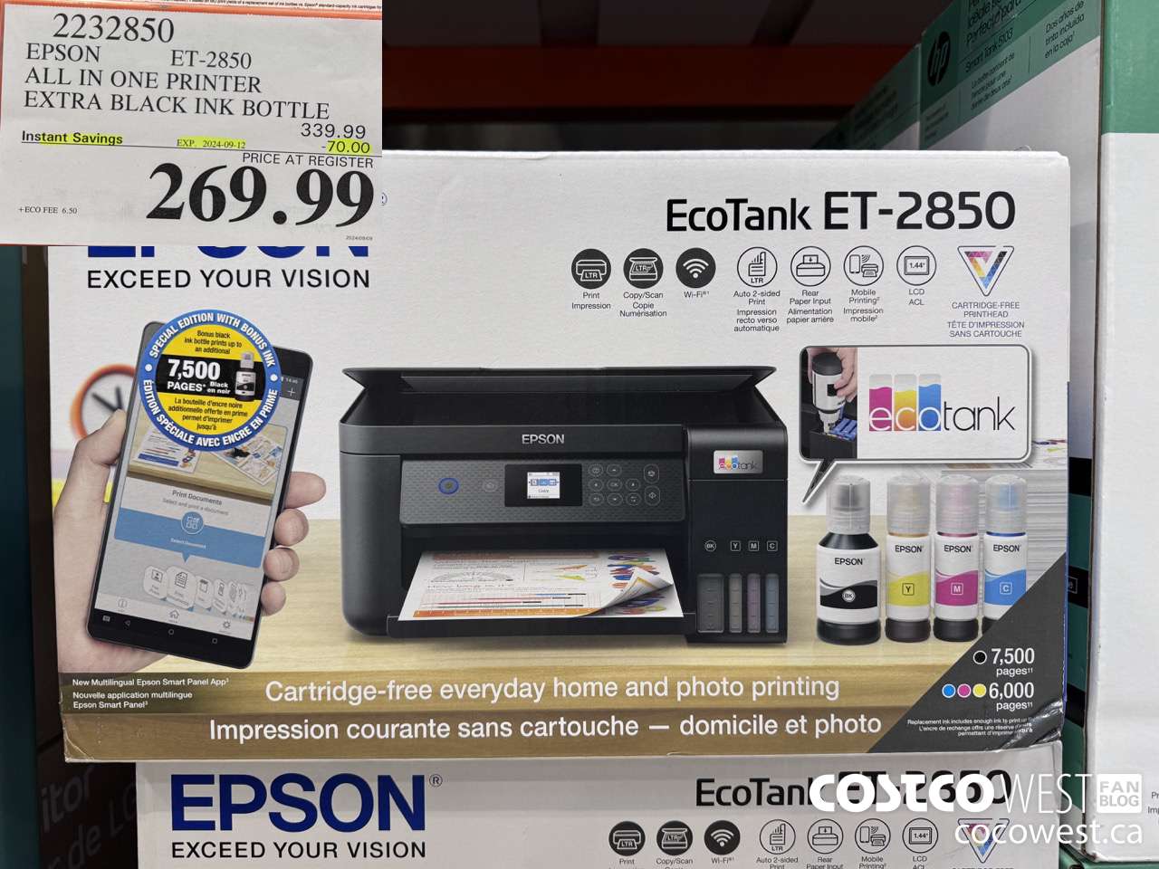 2232850 EPSON ET-2850 ALL IN ONE PRINTER EXTRA BLACK INK BOTTLE ($70.00 INSTANT SAVINGS EXPIRES ON 2024-09-12) $269.99