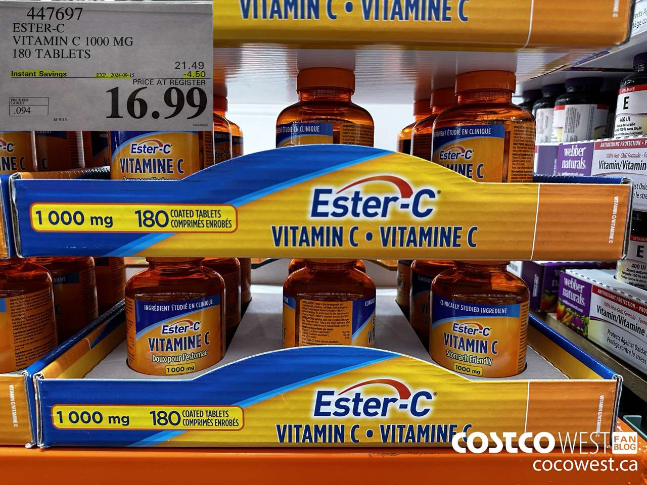 447697 ESTER-C VITAMIN C 1000 MG 180 TABLETS ($4.50 INSTANT SAVINGS EXPIRES ON 2024-09-15) $16.99