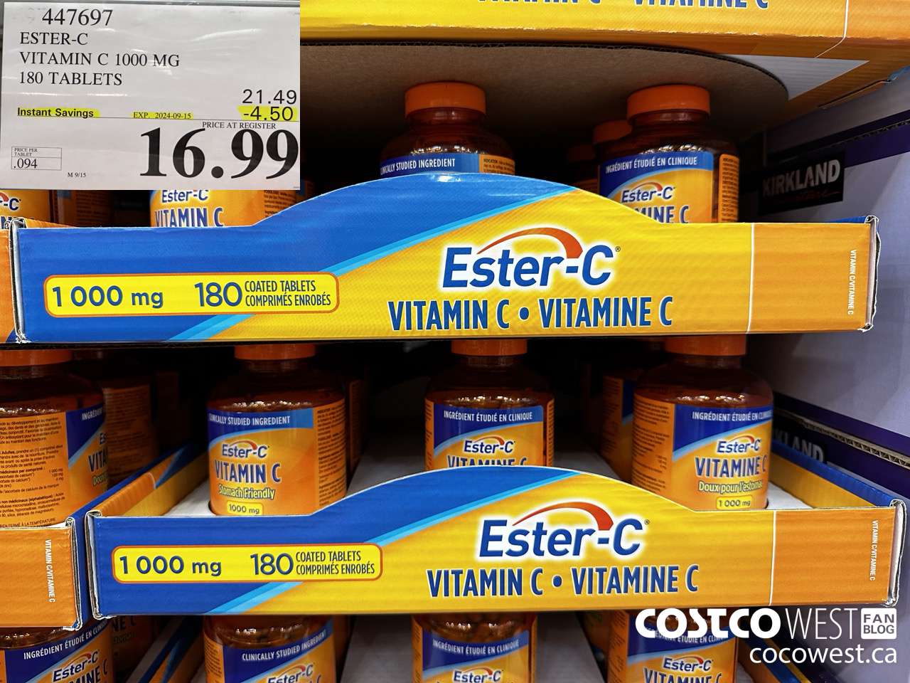 447697 ESTER-C VITAMIN C 1000 MG 180 TABLETS ($4.50 INSTANT SAVINGS EXPIRES ON 2024-09-15) $16.99