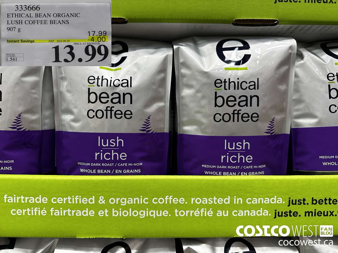 333666 ETHICAL BEAN ORGANIC LUSH COFFEE BEANS 908 g ($4.00 INSTANT SAVINGS EXPIRES ON 2024-09-29) $13.99