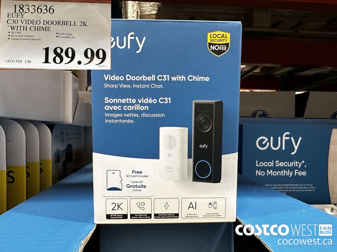 1833636 EUFY C30 VIDEO DOORBELL 2K WITH CHIME $189.99