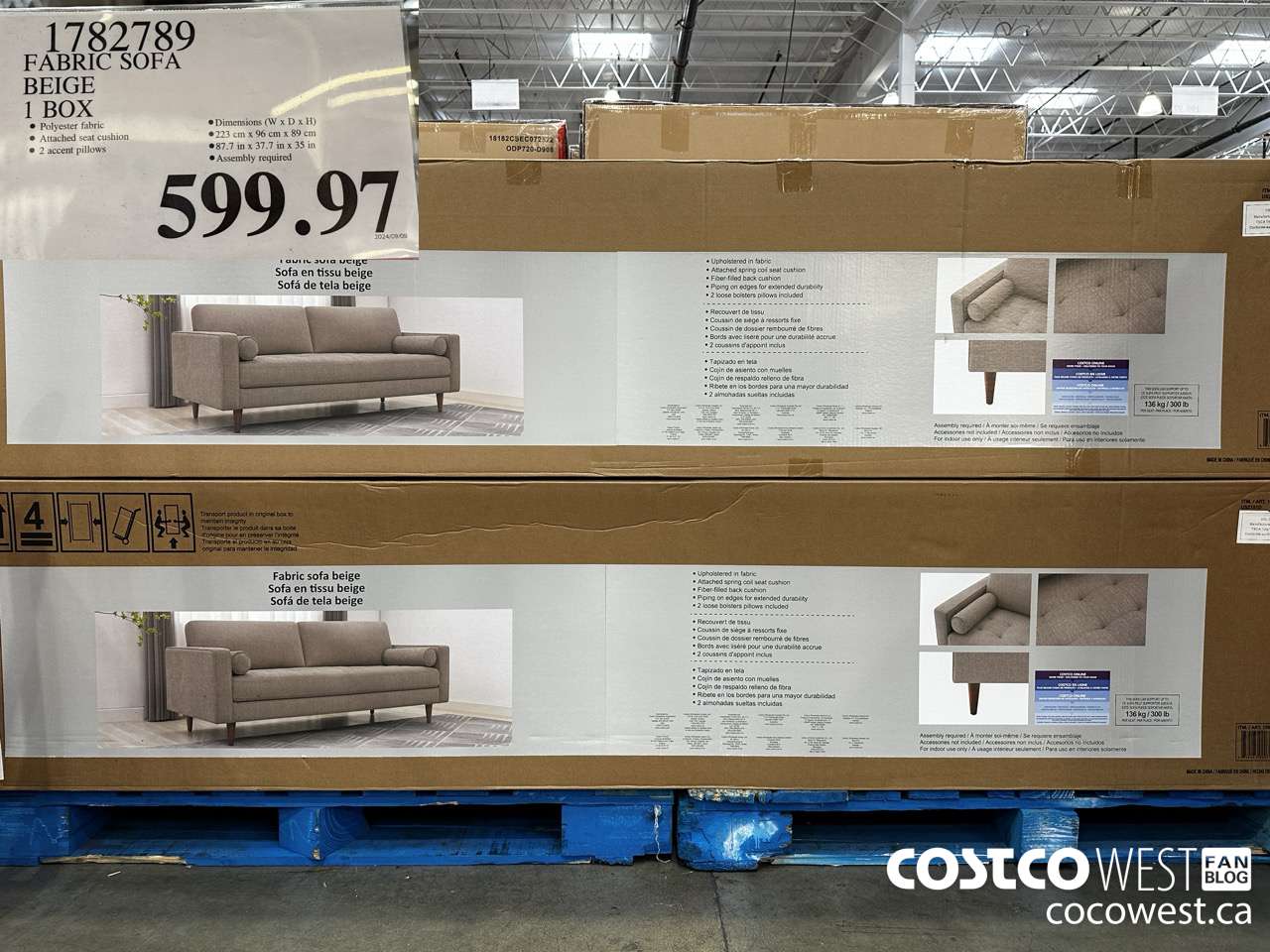 1782789 FABRIC SOFA BEIGE 1 BOX $599.97