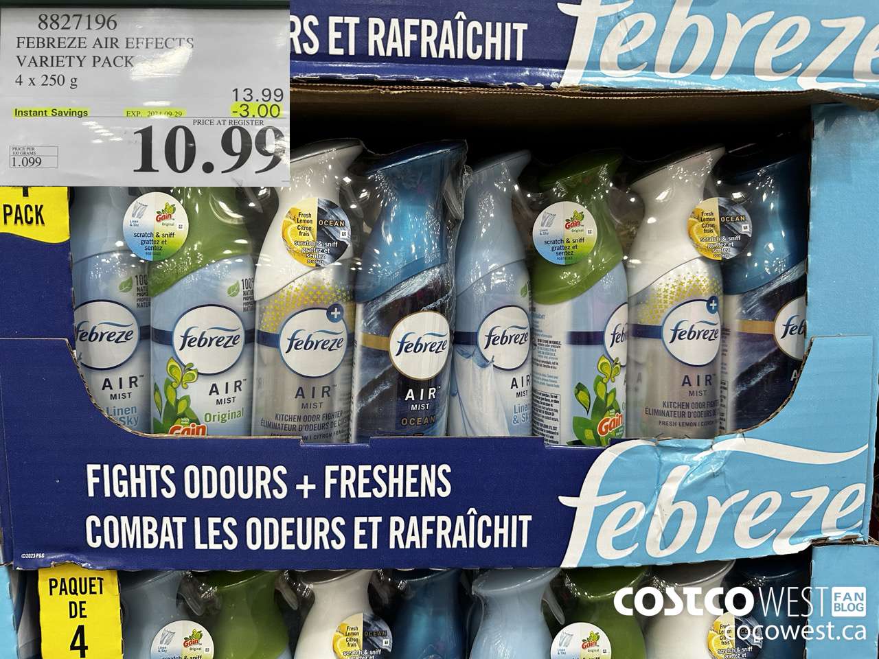 8827196 FEBREZE AIR EFFECTS VARIETY PACK 4 X 250 G ($3.00 INSTANT SAVINGS EXPIRES ON 2024-09-29) $10.99