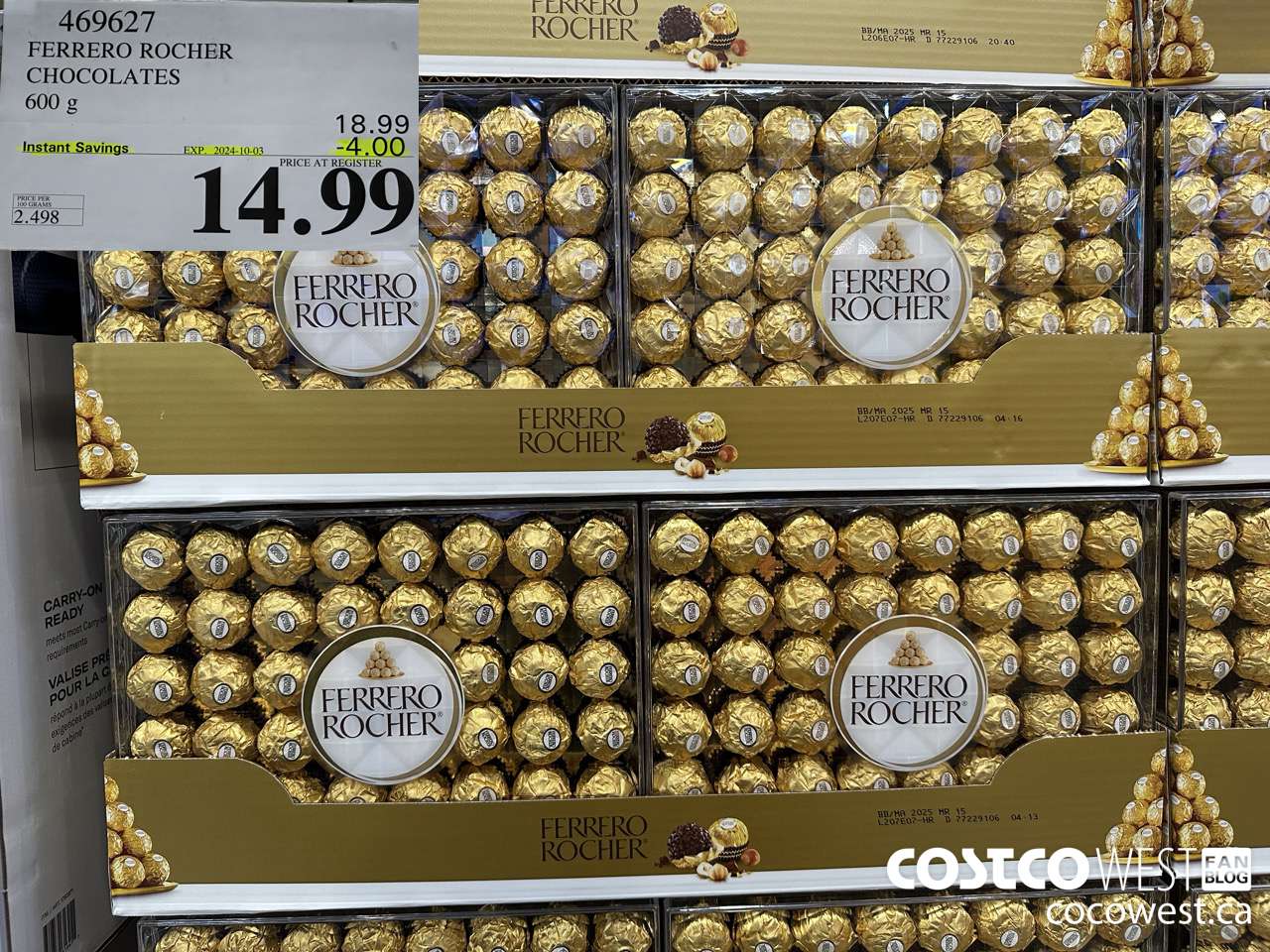 469627 FERRERO ROCHER CHOCOLATES 600 G ($4.00 INSTANT SAVINGS EXPIRES ON 2024-10-03) $14.99