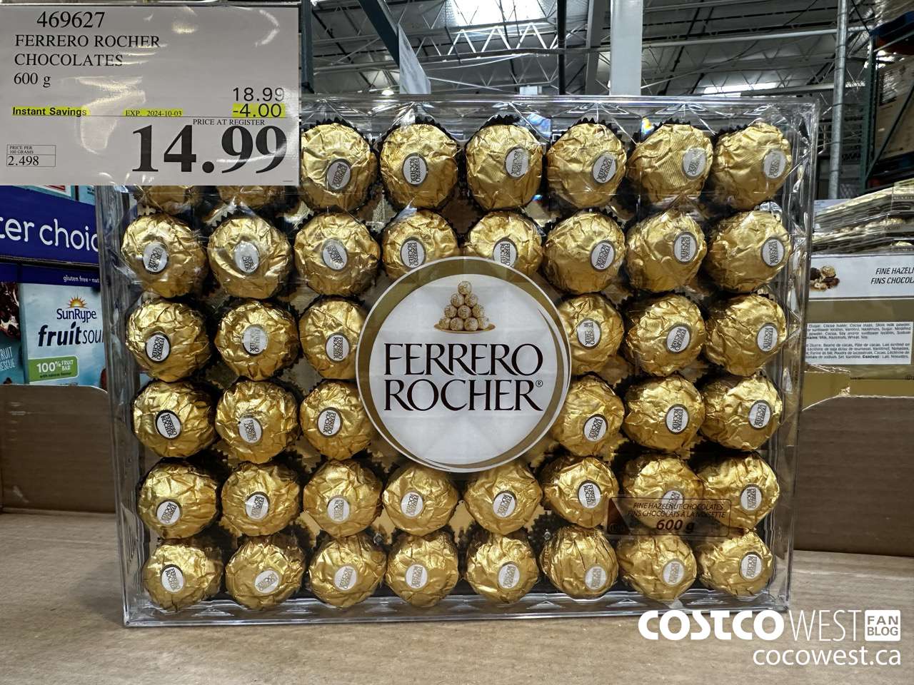 469627 FERRERO ROCHER CHOCOLATES 600 G ($4.00 INSTANT SAVINGS EXPIRES ON 2024-10-03) $14.99