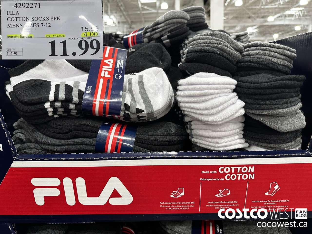 4292271 FILA COTTON SOCK 8PK MENS SIZES 7-12 ($4.00 INSTANT SAVINGS EXPIRES ON 2024-09-08) $11.99