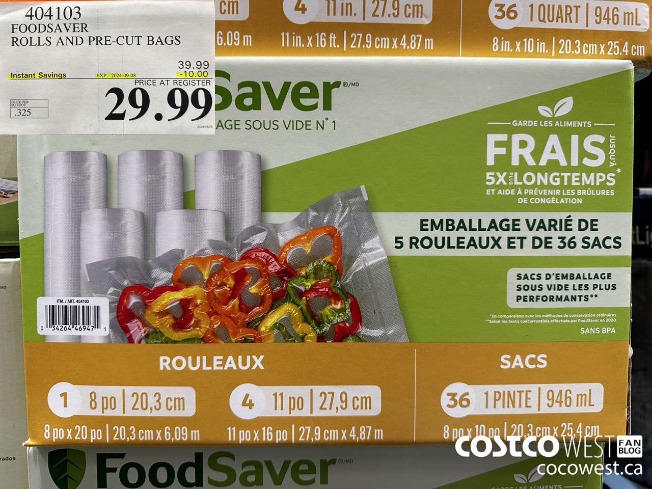 404103 FOODSAVER ROLLS AND PRE-CUT BAGS ($10.00 INSTANT SAVINGS EXPIRES ON 2024-09-08) $29.99