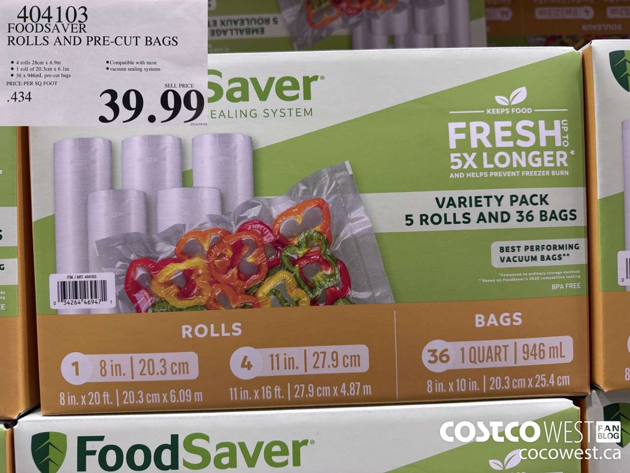 404103 FOODSAVER ROLLS AND PRE-CUT BAGS $39.99