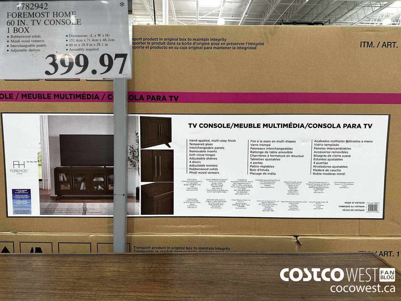 1782942 FOREMOST HOME 60 IN. TV CONSOLE 1 BOX $399.97