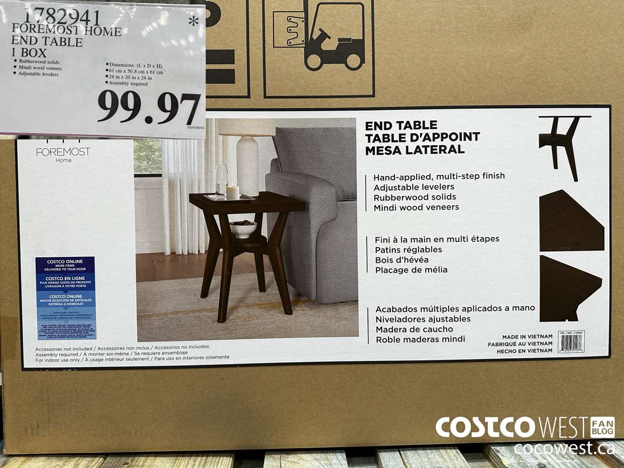 1782941 FOREMOST HOME END TABLE 1 BOX $99.97