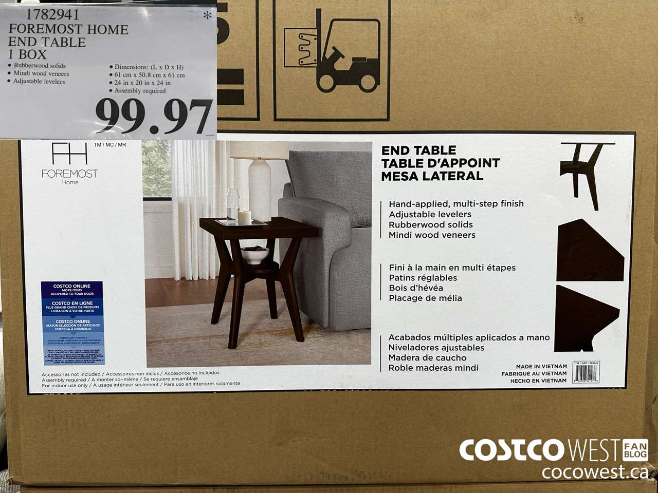 1782941 FOREMOST HOME END TABLE 1 BOX $99.97
