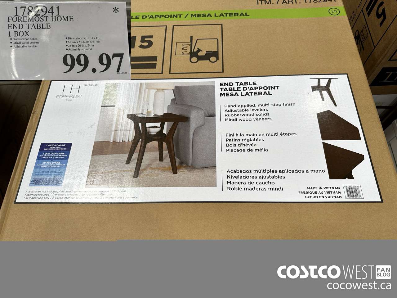 1782941 FOREMOST HOME END TABLE 1 BOX $99.97