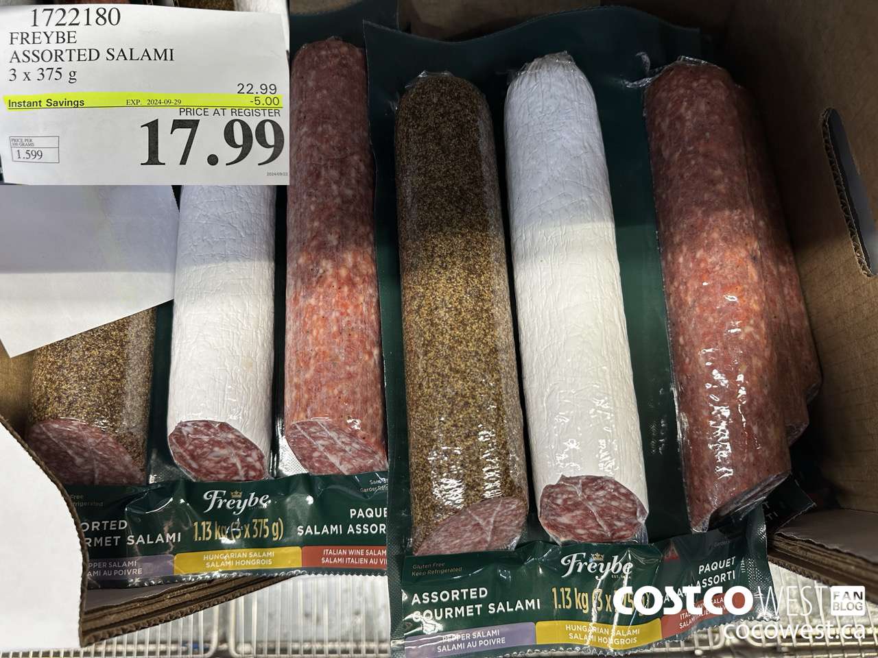1722180 FREYBE ASSORTED SALAMI 3 x 375 g ($5.00 INSTANT SAVINGS EXPIRES ON 2024-09-29) $17.99