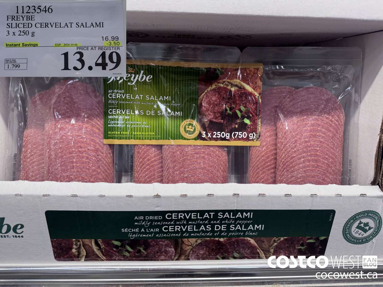 1123546 FREYBE SLICED CERVELAT SALAMI 3 x 250 g ($3.50 INSTANT SAVINGS EXPIRES ON 2024-10-06) $13.49