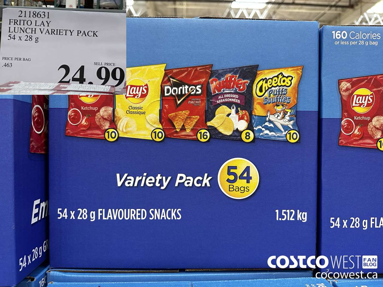 2118631 FRITO LAY LUNCH VARIETY PACK 54 X 28 G $24.99