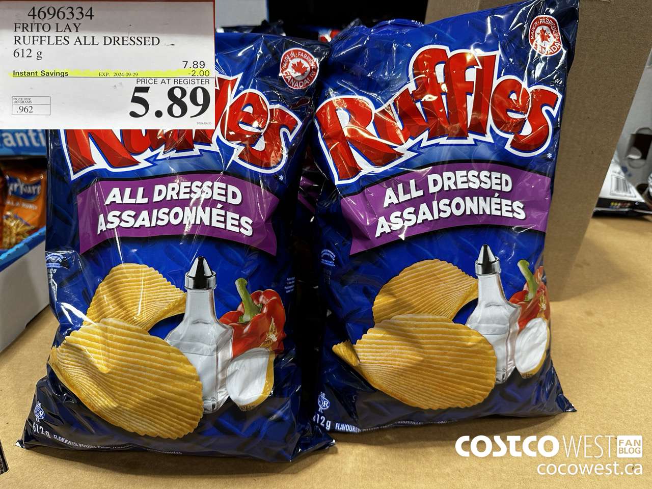 4696334 FRITO LAY RUFFLES ALL DRESSED 612G ($2.00 INSTANT SAVINGS EXPIRES ON 2024-09-29) $5.89