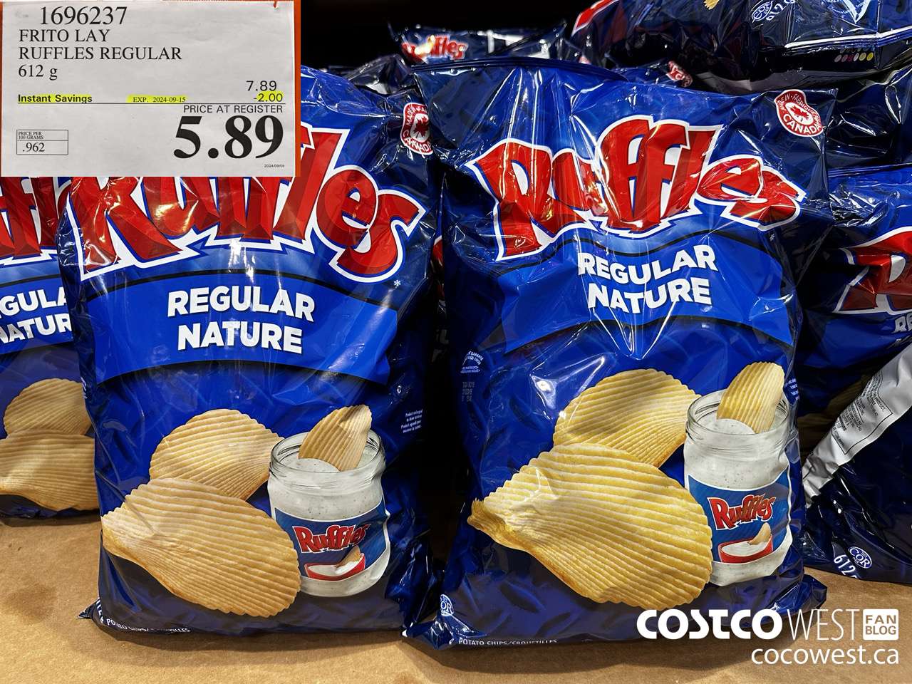 1696237 FRITO LAY RUFFLES REGULAR 612 G ($2.00 INSTANT SAVINGS EXPIRES ON 2024-09-15) $5.89