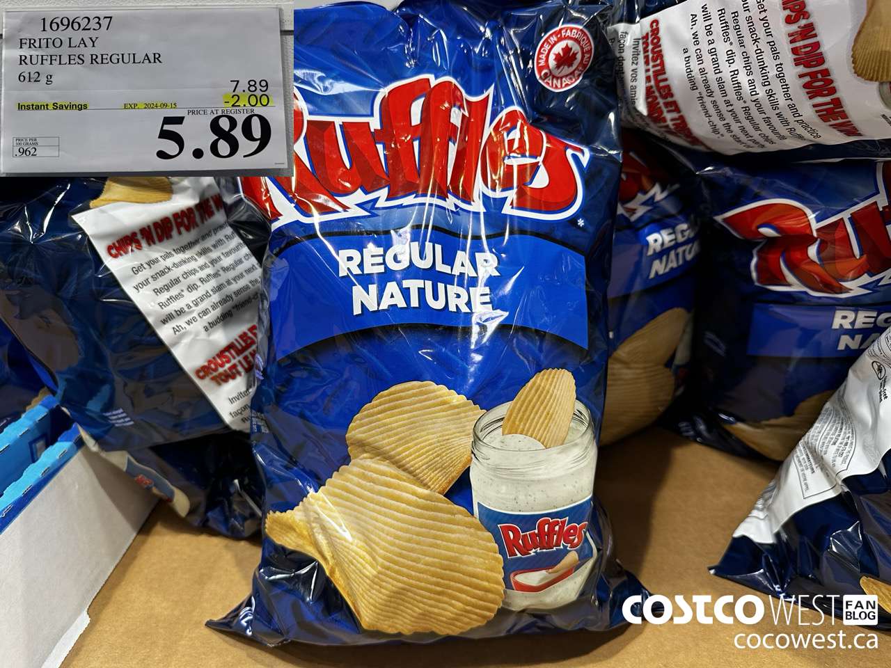 1696237 FRITO LAY RUFFLES REGULAR 612 G ($2.00 INSTANT SAVINGS EXPIRES ON 2024-09-15) $5.89