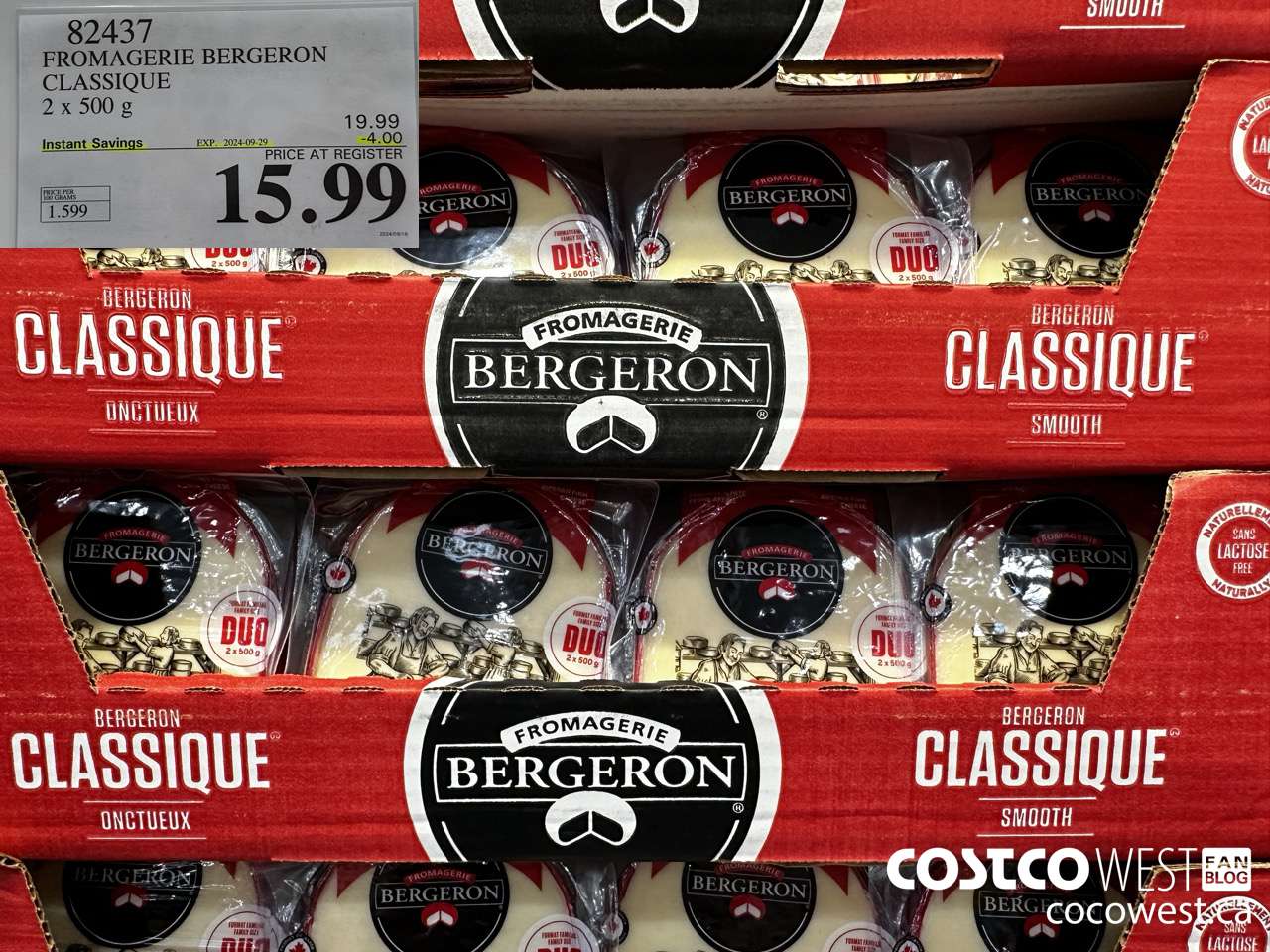 82437 FROMAGERIE BERGERON CLASSIQUE 2 X 500 G ($4.00 INSTANT SAVINGS EXPIRES ON 2024-09-29) $15.99