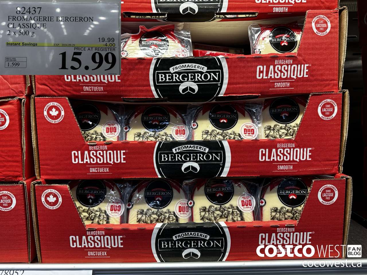 82437 FROMAGERIE BERGERON CLASSIQUE 2 X 500 G ($4.00 INSTANT SAVINGS EXPIRES ON 2024-09-29) $15.99