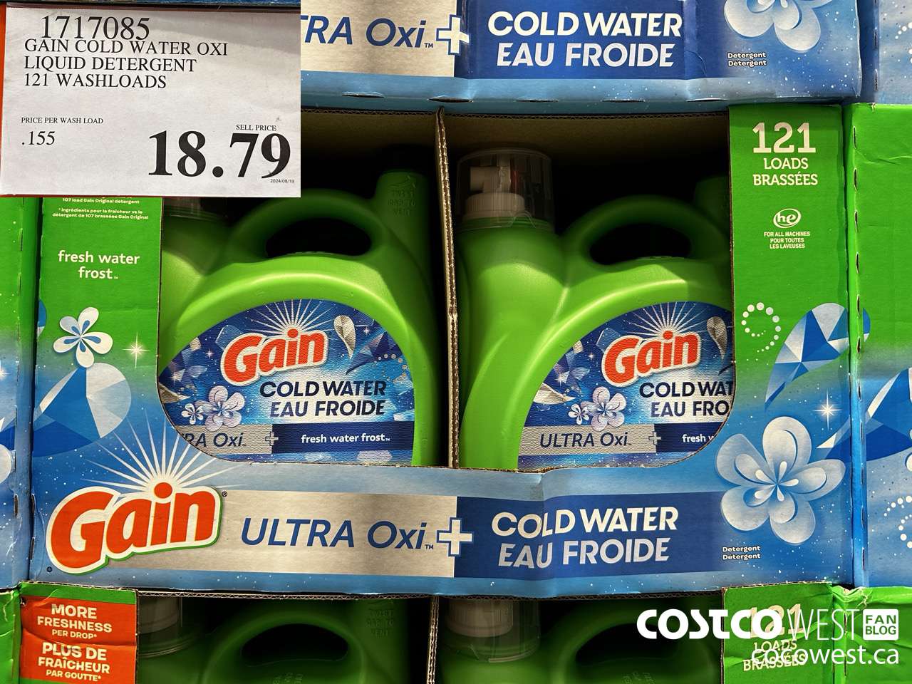1717085 GAIN COLD WATER OXI LIQUID DETERGENT 121 WASHLOADS $18.79