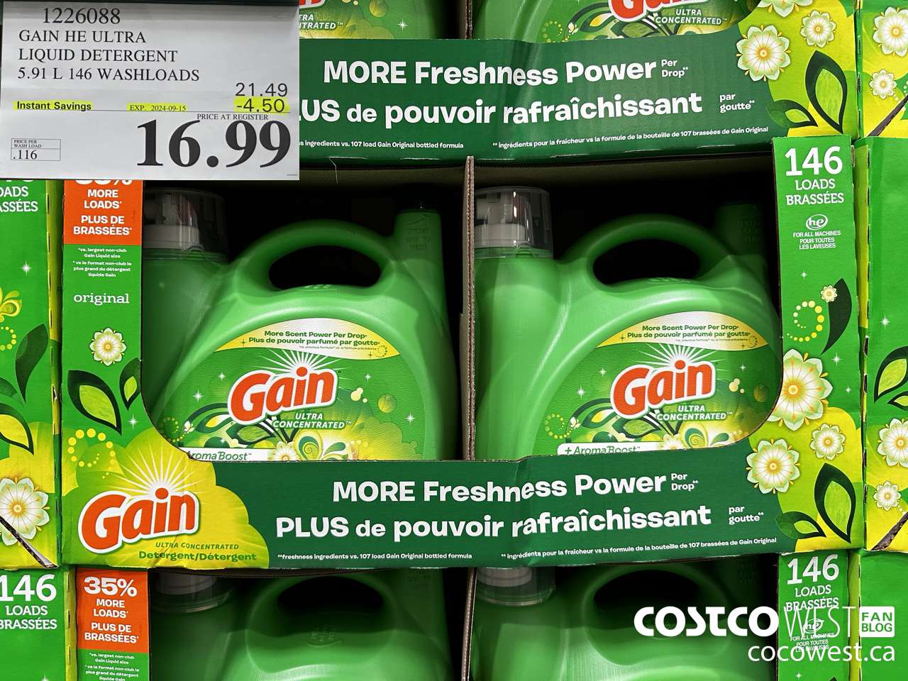 1226088 GAIN HE ULTRA LIQUID DETERGENT 5.91 L 146 WASHLOADS ($4.50 INSTANT SAVINGS EXPIRES ON 2024-09-15) $16.99