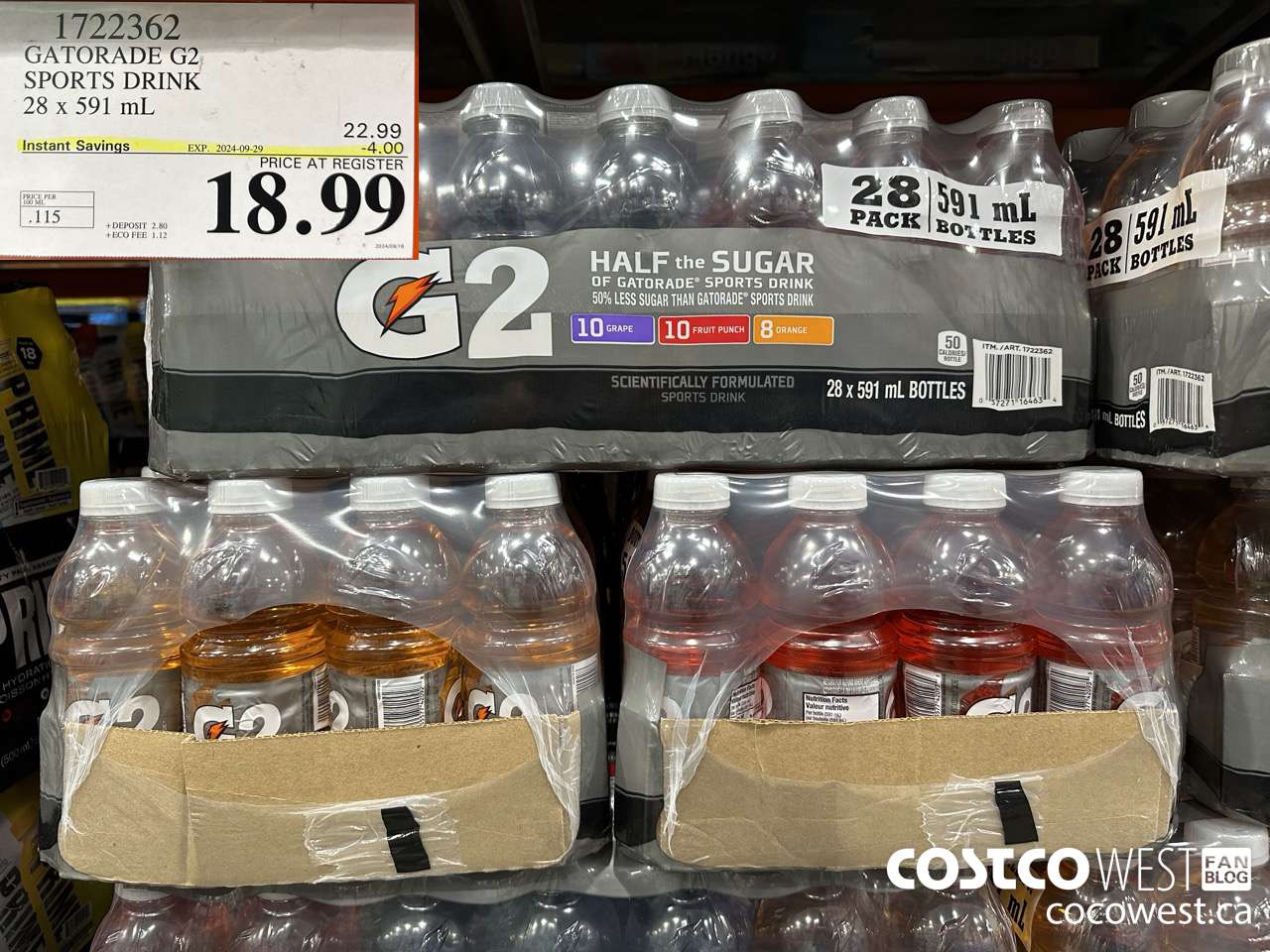 1722362 GATORADE G2 SPORTS DRINK 28 X 591 ML ($4.00 INSTANT SAVINGS EXPIRES ON 2024-09-29) $18.99