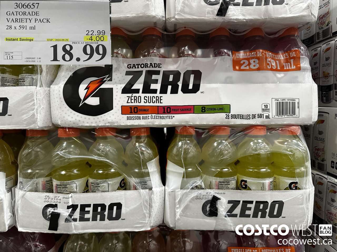 306657 GATORADE VARIETY PACK 28 x 591 ml ($4.00 INSTANT SAVINGS EXPIRES ON 2024-09-29) $18.99