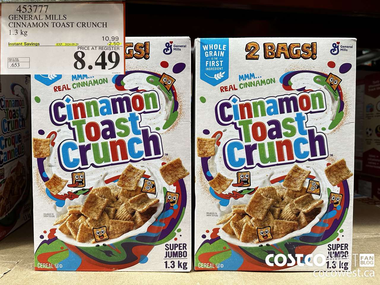 453777 GENERAL MILLS CINNAMON TOAST CRUNCH 1.3 kg ($2.50 INSTANT SAVINGS EXPIRES ON 2024-09-29) $8.49