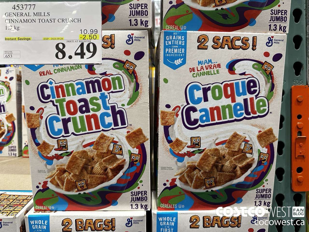 453777 GENERAL MILLS CINNAMON TOAST CRUNCH 1.3 kg ($2.50 INSTANT SAVINGS EXPIRES ON 2024-09-29) $8.49
