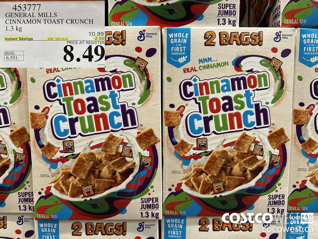 453777 GENERAL MILLS CINNAMON TOAST CRUNCH 1.3 kg ($2.50 INSTANT SAVINGS EXPIRES ON 2024-10-04) $8.49