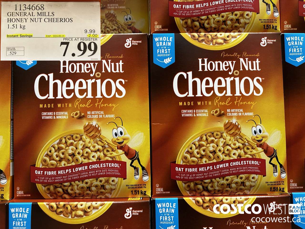 1134668 GENERAL MILLS HONEY NUT CHEERIOS 1.51 kg ($2.00 INSTANT SAVINGS EXPIRES ON 2024-09-15) $7.99