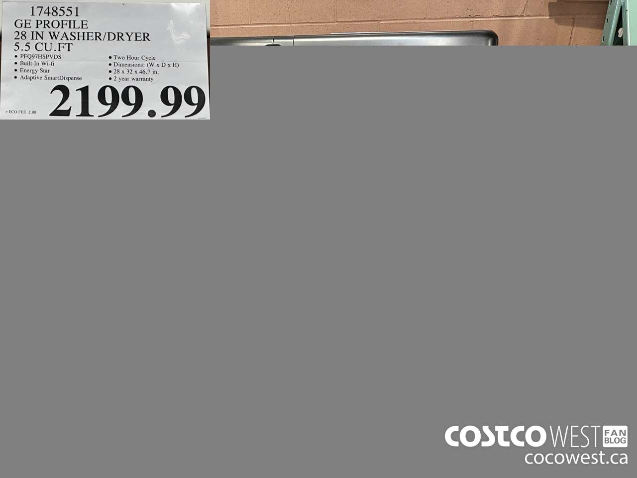 1748551 GE PROFILE 28 IN WASHER/DRYER 5.5 CU FT $2199.99