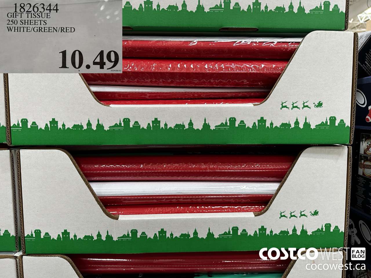 1826344 GIFT TISSUE 250 SHEETS WHITE/GREEN/RED $10.49