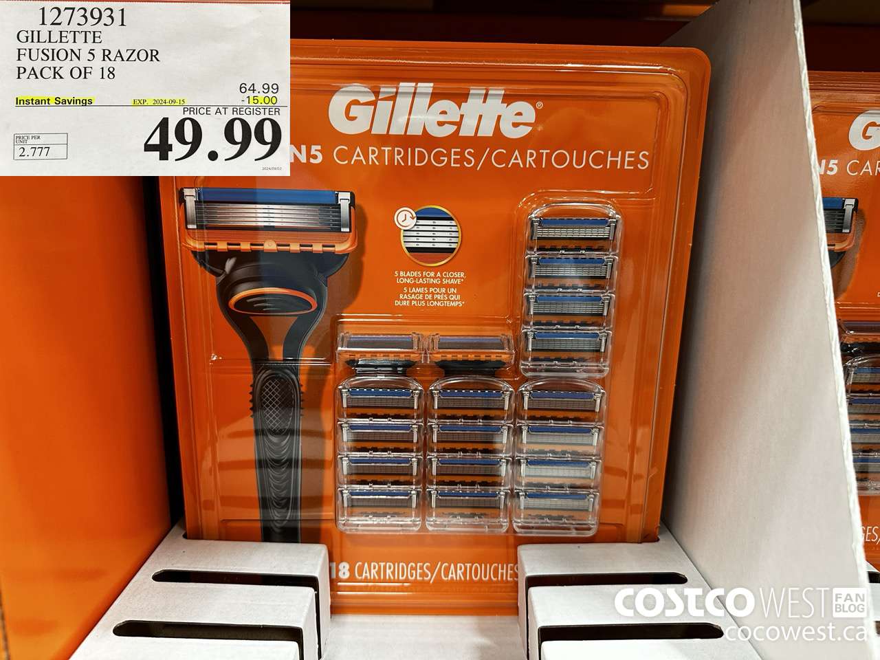 1273931 GILLETTE FUSIONS CARTRIDGES PACK OF 18 ($15.00 INSTANT SAVINGS EXPIRES ON 2024-09-15) $49.99