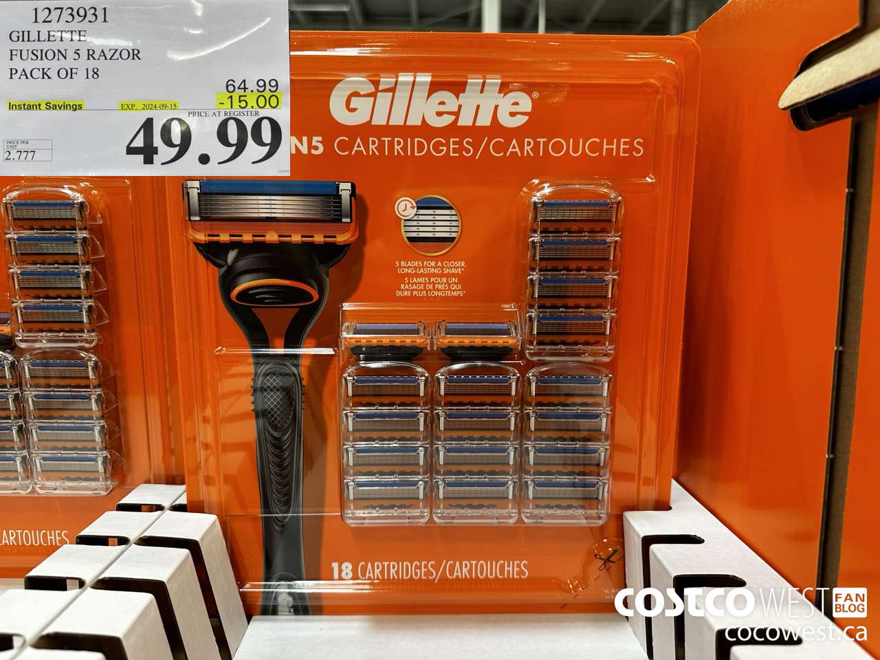 1273931 GILLETTE FUSIONS CARTRIDGES PACK OF 18 ($15.00 INSTANT SAVINGS EXPIRES ON 2024-09-15) $49.99