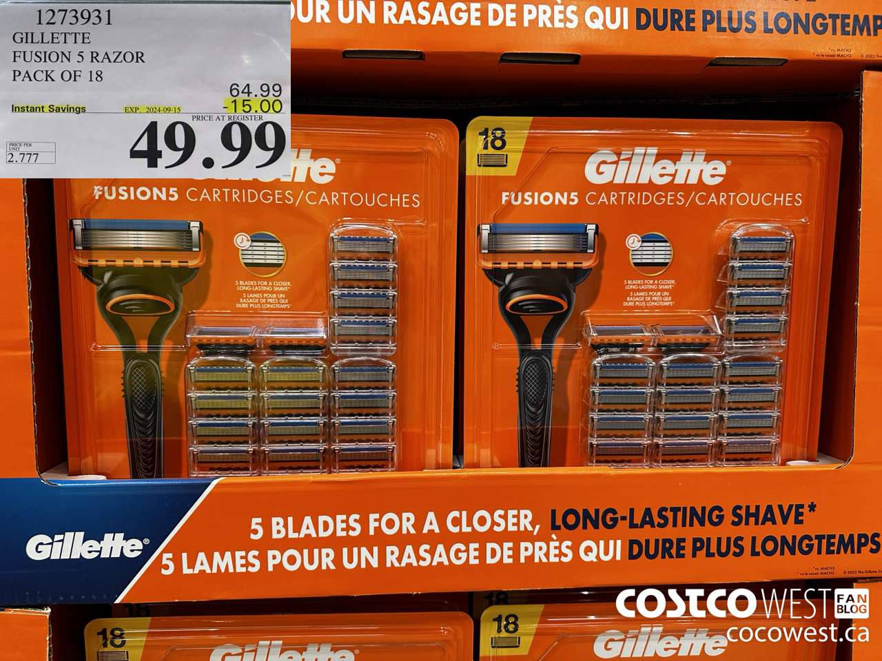 1273931 GILLETTE FUSIONS CARTRIDGES PACK OF 18 ($15.00 INSTANT SAVINGS EXPIRES ON 2024-09-15) $49.99