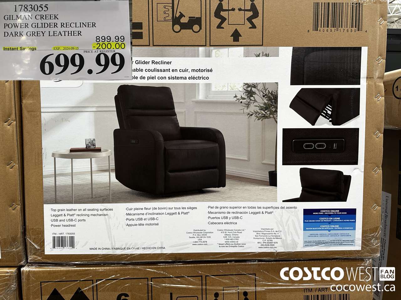 1783055 GILMAN CREEK POWER GLIDER RECLINER DARK GREY LEATHER ($200.00 INSTANT SAVINGS EXPIRES ON 2024-09-15) $699.99