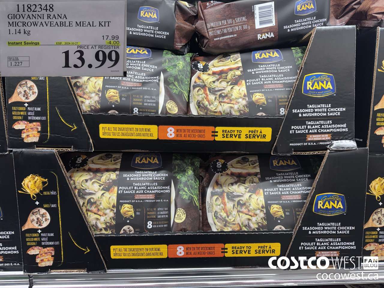 1182348 GIOVANNI RANA MICROWAVEABLE MEAL KIT 1.14 kg ($4.00 INSTANT SAVINGS EXPIRES ON 2024-10-27) $13.99