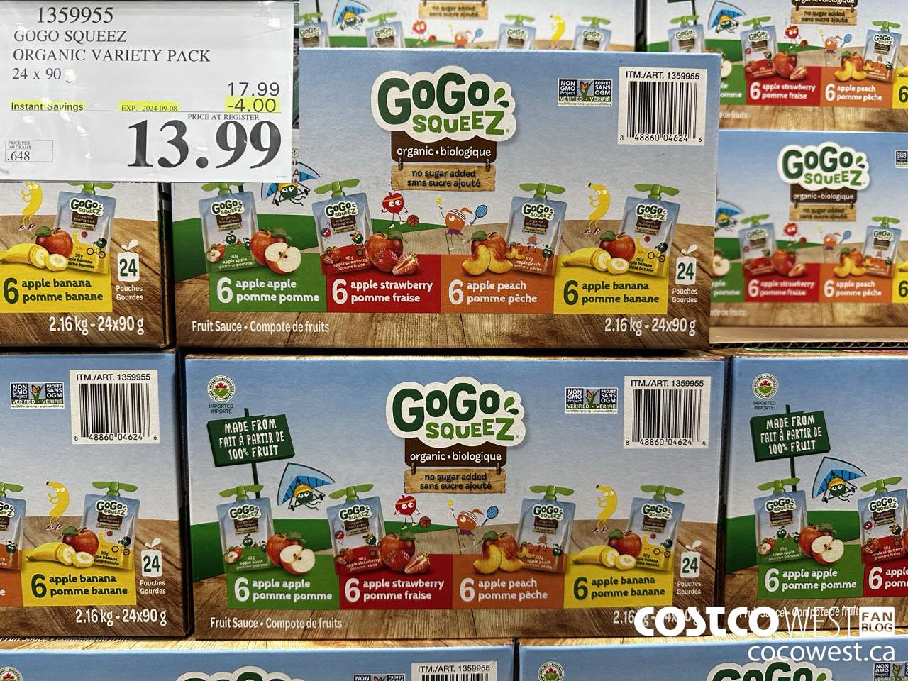 1359955 GOGO SQUEEZ ORGANIC VARIETY PACK 24 x 90g ($4.00 INSTANT SAVINGS EXPIRES ON 2024-09-08) $13.99