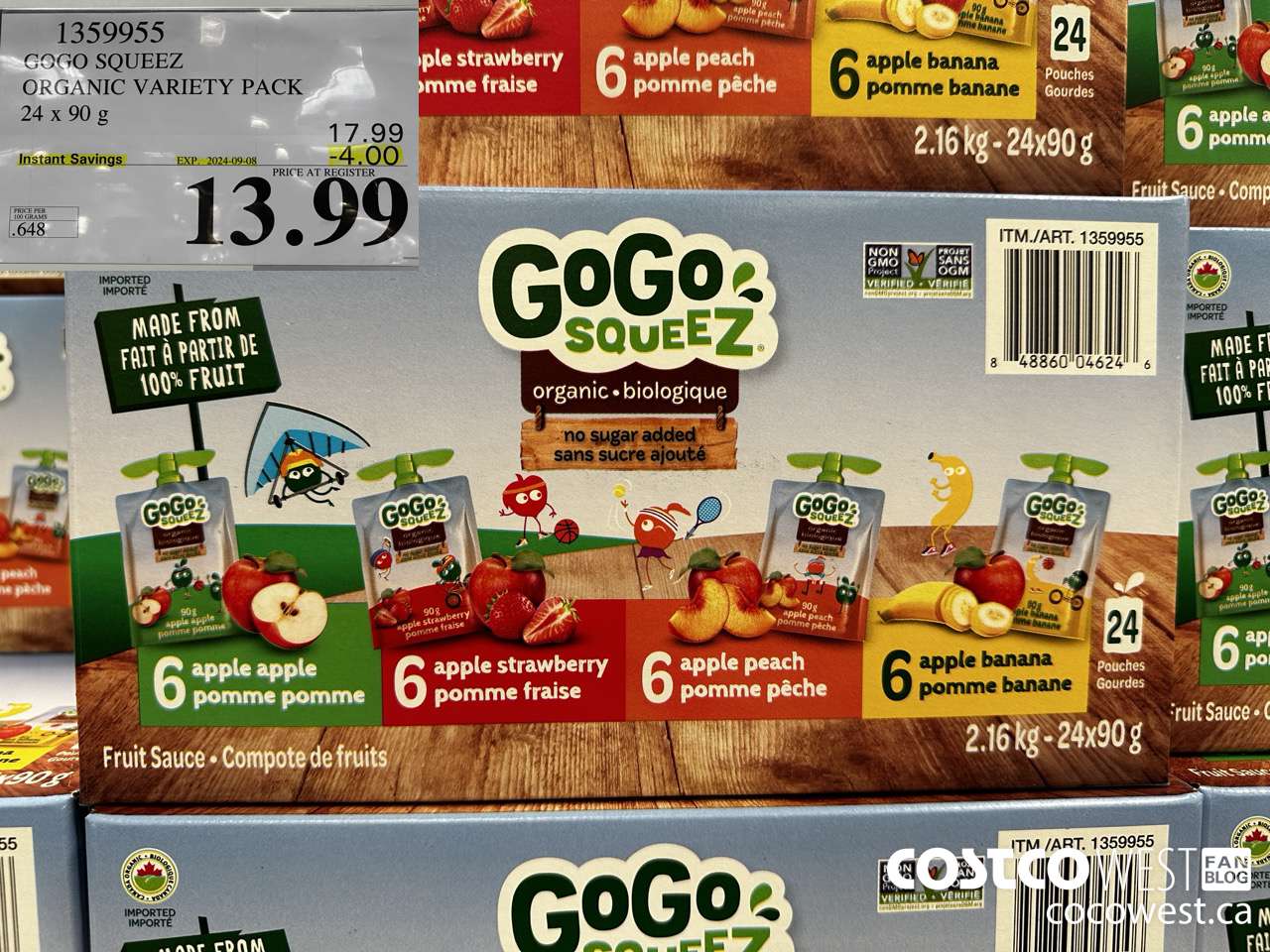 1359955 GOGO SQUEEZ ORGANIC VARIETY PACK 24 x 90g ($4.00 INSTANT SAVINGS EXPIRES ON 2024-09-08) $13.99