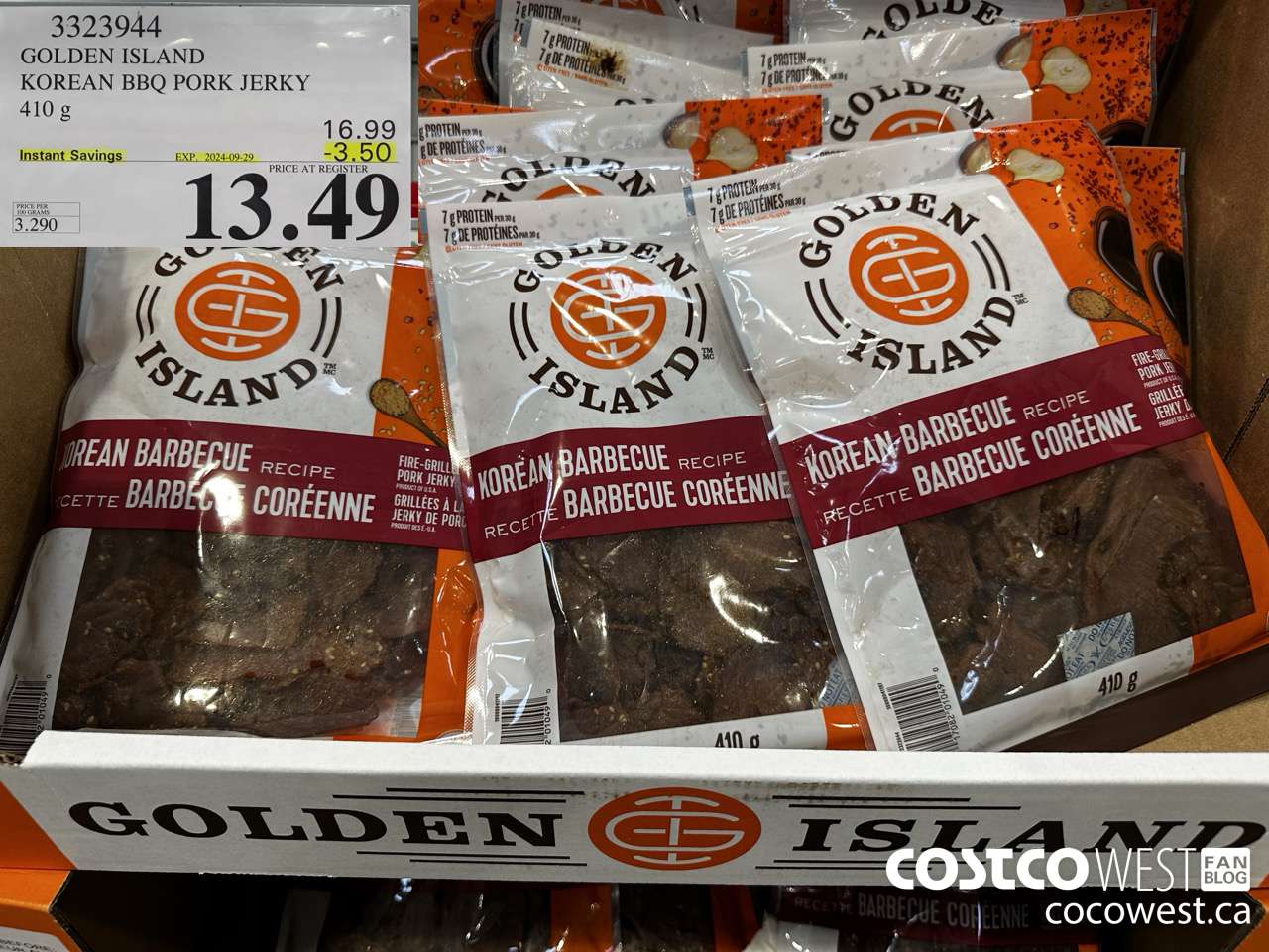 3323944 GOLDEN ISLAND KOREAN BBQ PORK JERKY 410G ($3.50 INSTANT SAVINGS EXPIRES ON 2024-09-29) $13.49