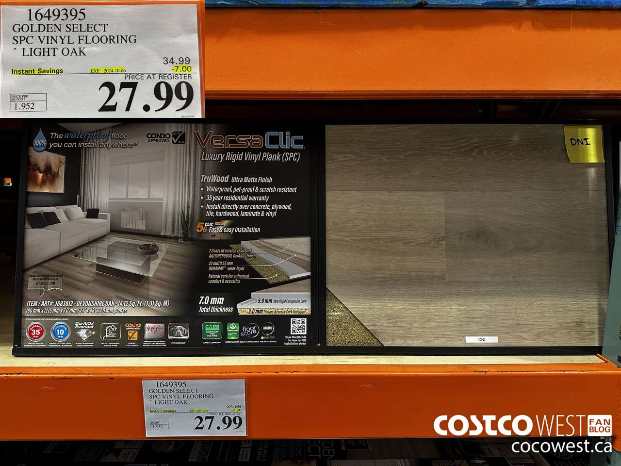 1649395 GOLDEN SELECT SPC VINYL FLOORING LIGHT OAK ($7.00 INSTANT SAVINGS EXPIRES ON 2024-10-06) $27.99