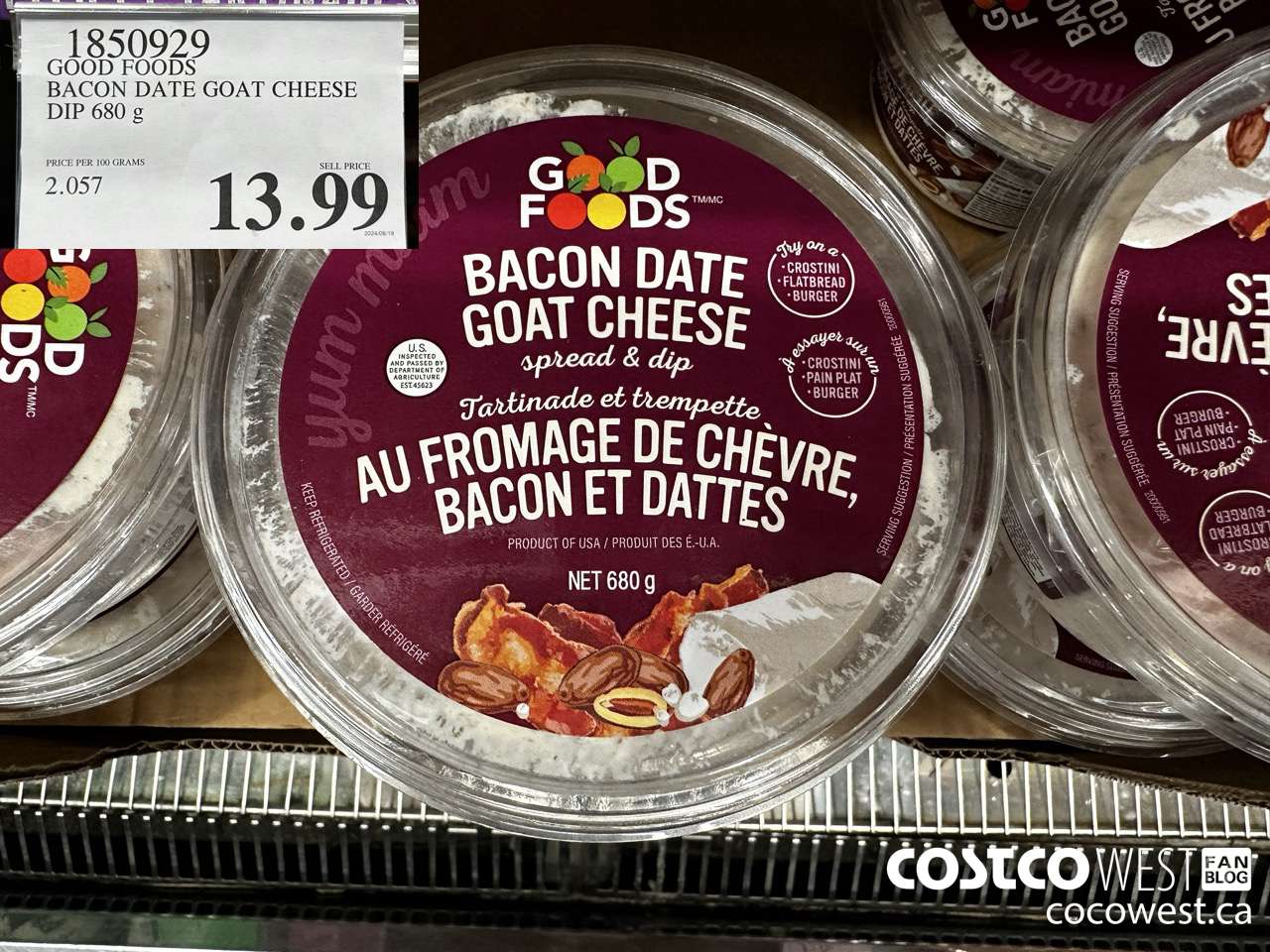 1850929 GOOD FOODS BACON DATE GOAT CHEESE DIP 680G $13.99
