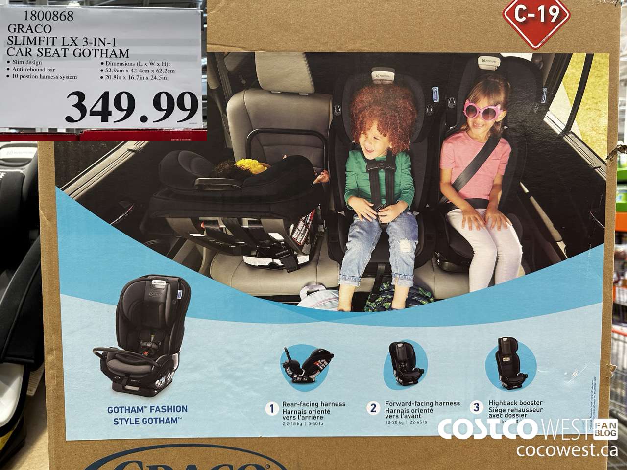1800868 GRACO SLIMFIT LX 3-IN-1 CAR SEAT GOTHAM $349.99