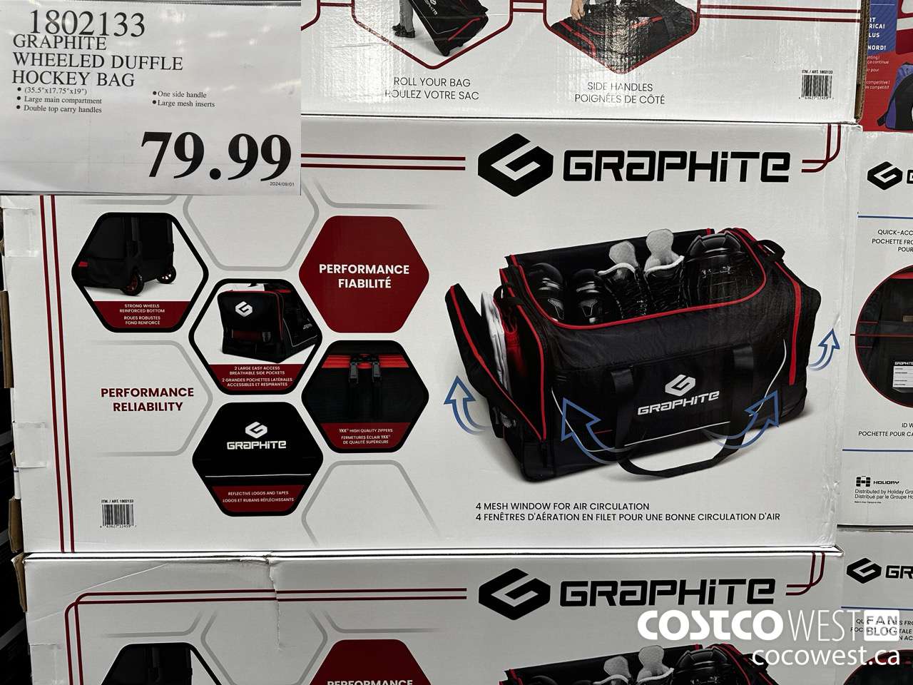 1802133 GRAPHITE WHEELED DUFFLE HOCKEY BAG $79.99