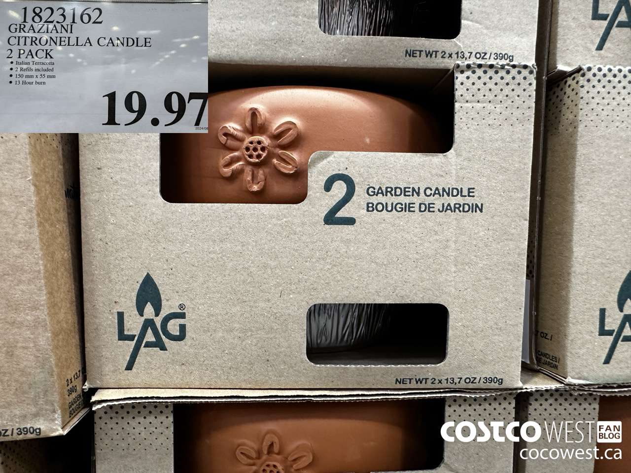 1823162 GRAZIANI CITRONELLA CANDLE 2 PACK $19.97